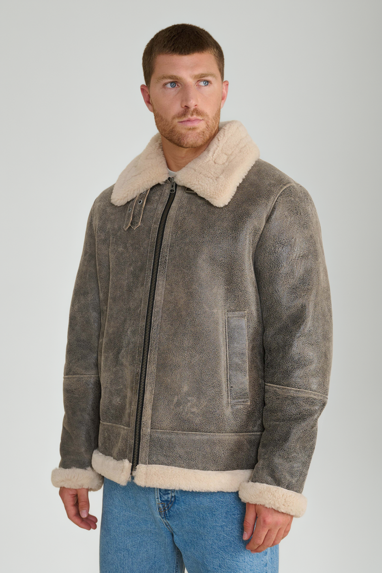Rupert Shearling Aviator Jacket, Main, color, Grey