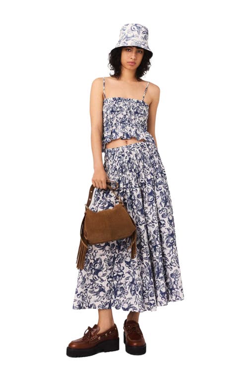 Maje Womens Blue Fruits Print Fruit-print Smocked-waist Cotton Maxi Skirt In Blue