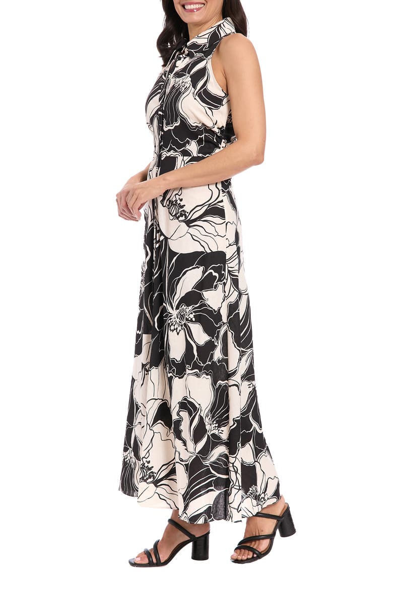 Floral Sleeveless Linen Blend Maxi Shirtdress, Alternate, color, BLACK/ BEIGE