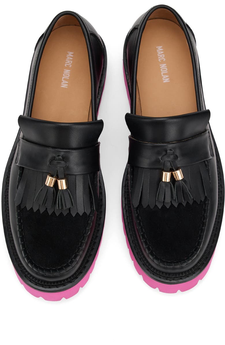 MARC NOLAN Ms. Journey Leather Lug Tassel Loafer, Alternate, color, Black/Pink