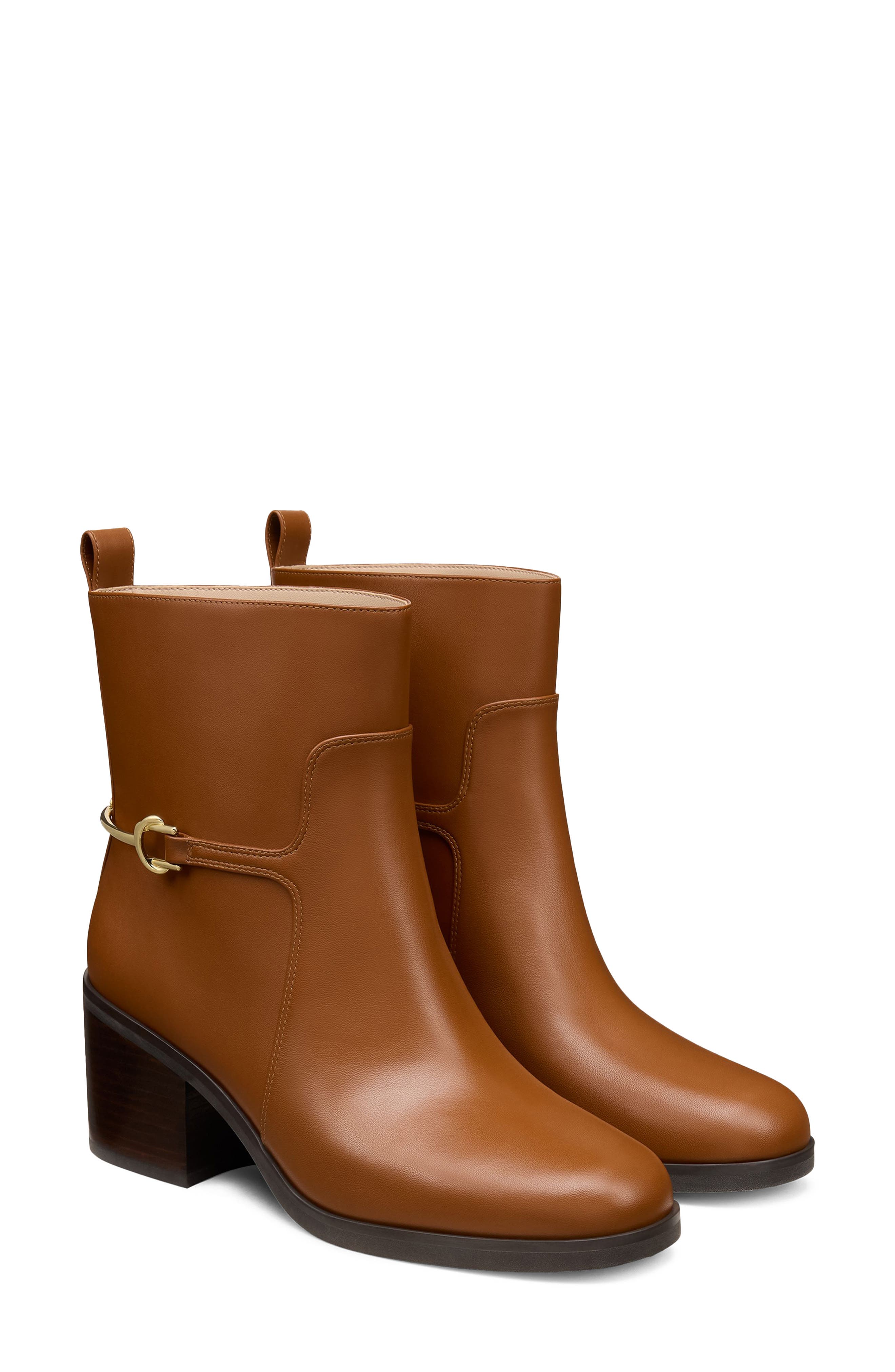 Cecily Leather Bootie, Main, color, COGNAC