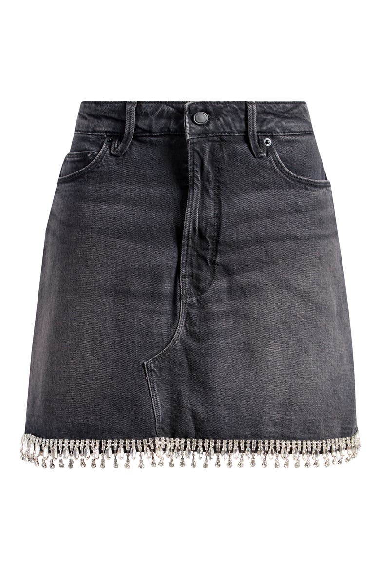 Crystal Trim Denim Miniskirt, Alternate, color, BLACK376