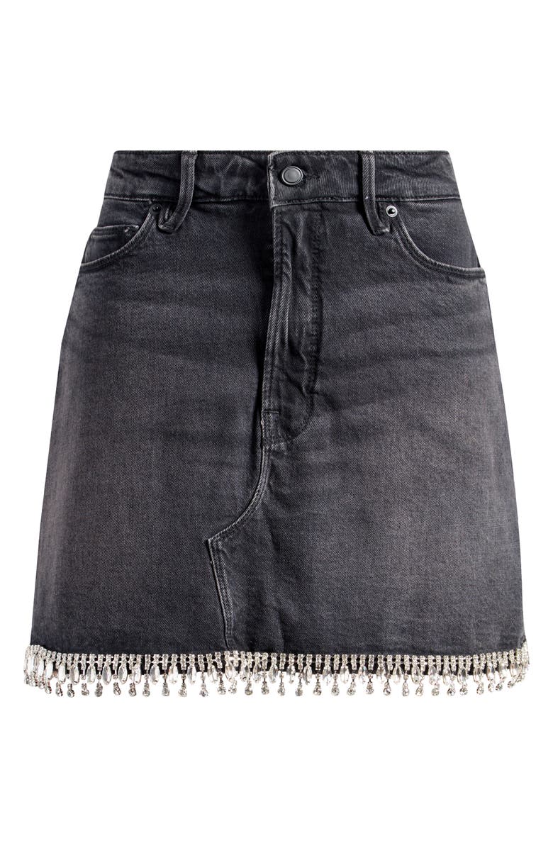 Good American Crystal Trim Denim Miniskirt, Alternate, color, Black376