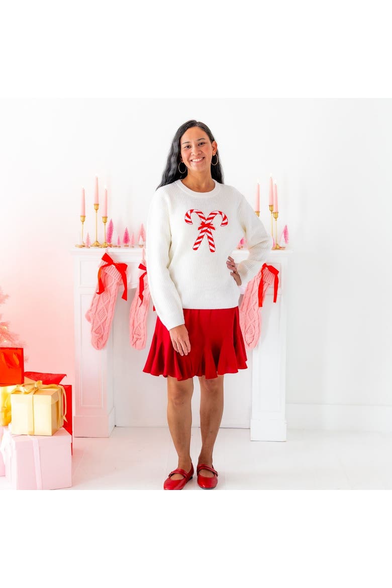 Candy Cane Christmas Women's Sweater, Alternate, color, Ivory
