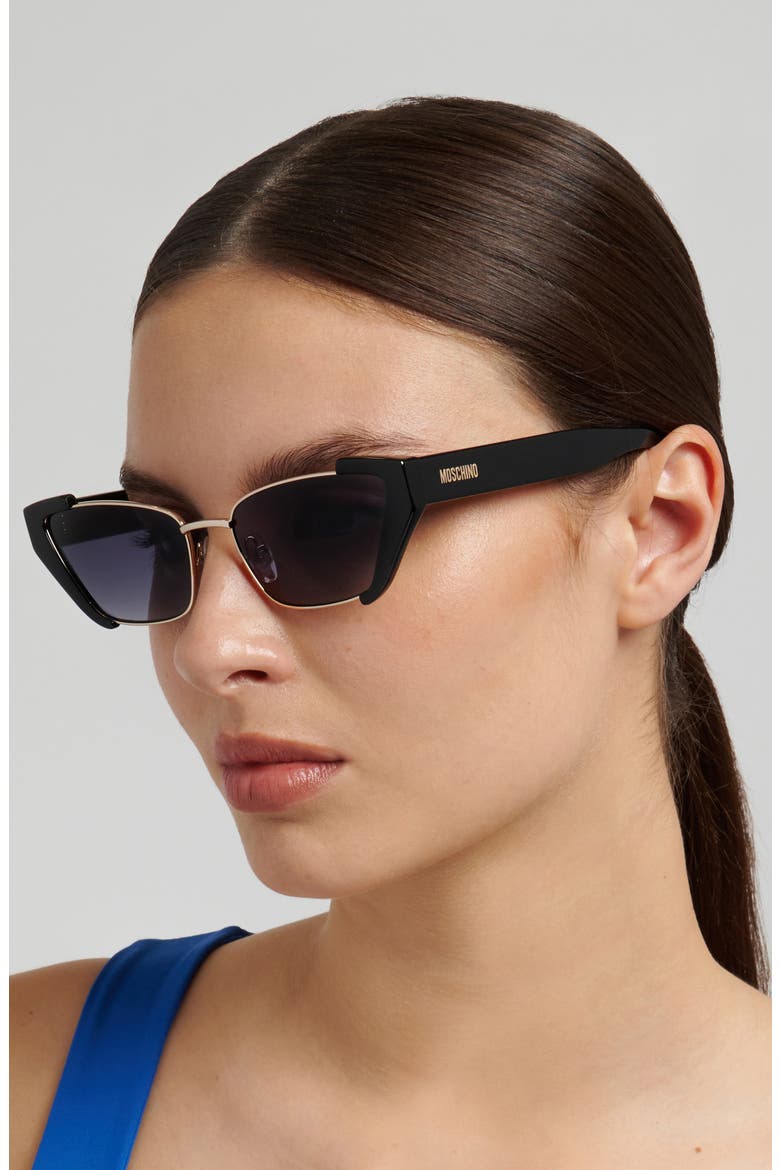 56mm Cat Eye Sunglasses, Alternate, color, BLACK GOLD/ DARK GREY SF