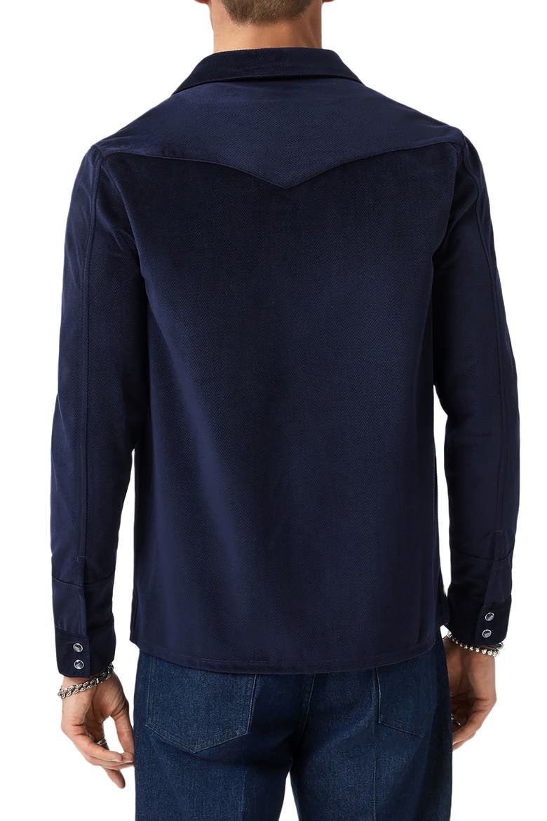 Andres Western Herringbone Faux Suede Snap-Up Shirt, Alternate, color, NAVY