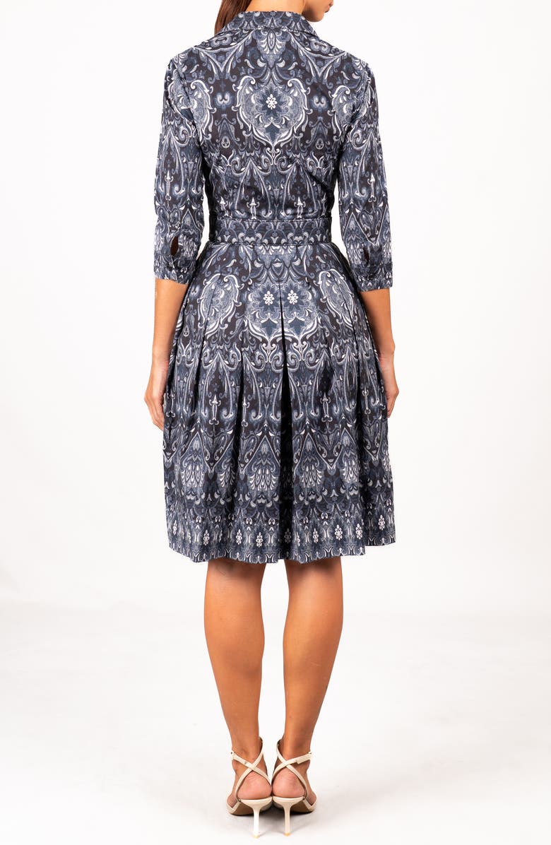 SAMANTHA SUNG Pleated Stretch Audrey Shirtdress, Alternate, color, Charcoal Blue