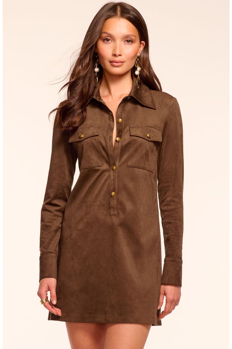 Maria Long Sleeve Faux Suede Shirtdress, Alternate, color, COFFEE