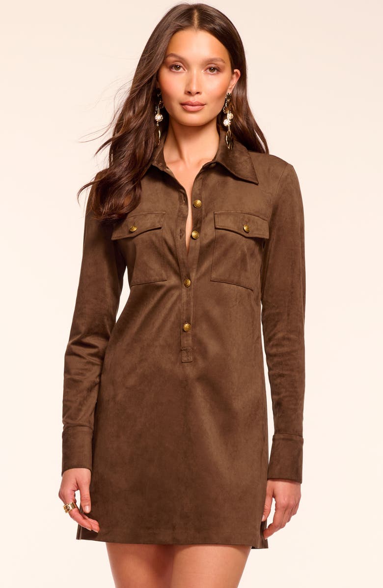 Ramy Brook Maria Long Sleeve Faux Suede Shirtdress, Alternate, color, Coffee