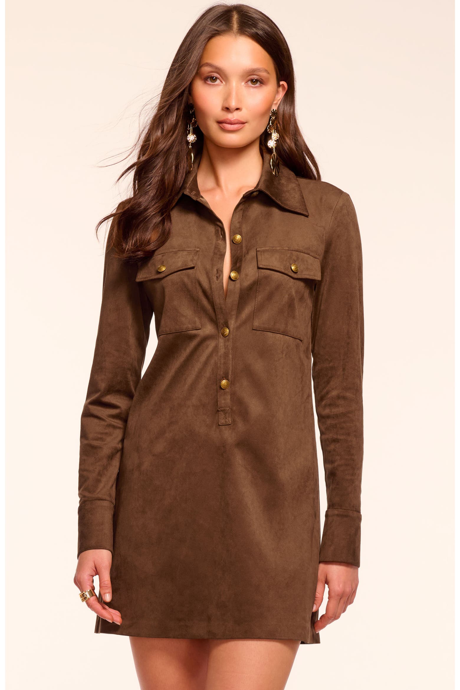 Maria Long Sleeve Faux Suede Shirtdress (Women) | Nordstromrack