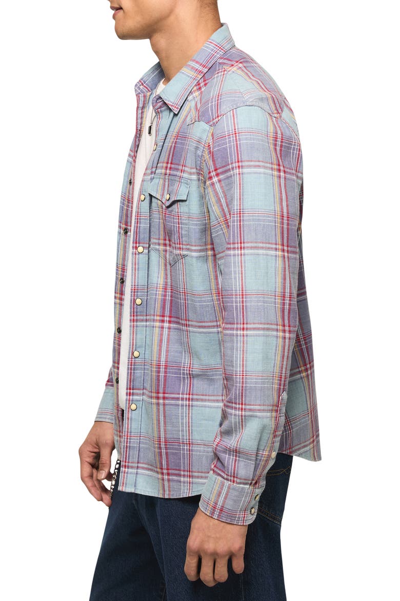 Plaid Flannel Acid Wash Western Shirt, Alternate, color, CREAM MULTI