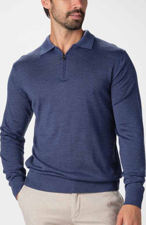 Studio Garnet Los Angeles Lightweight Merino Wool Quarter Zip Sweater In Blue