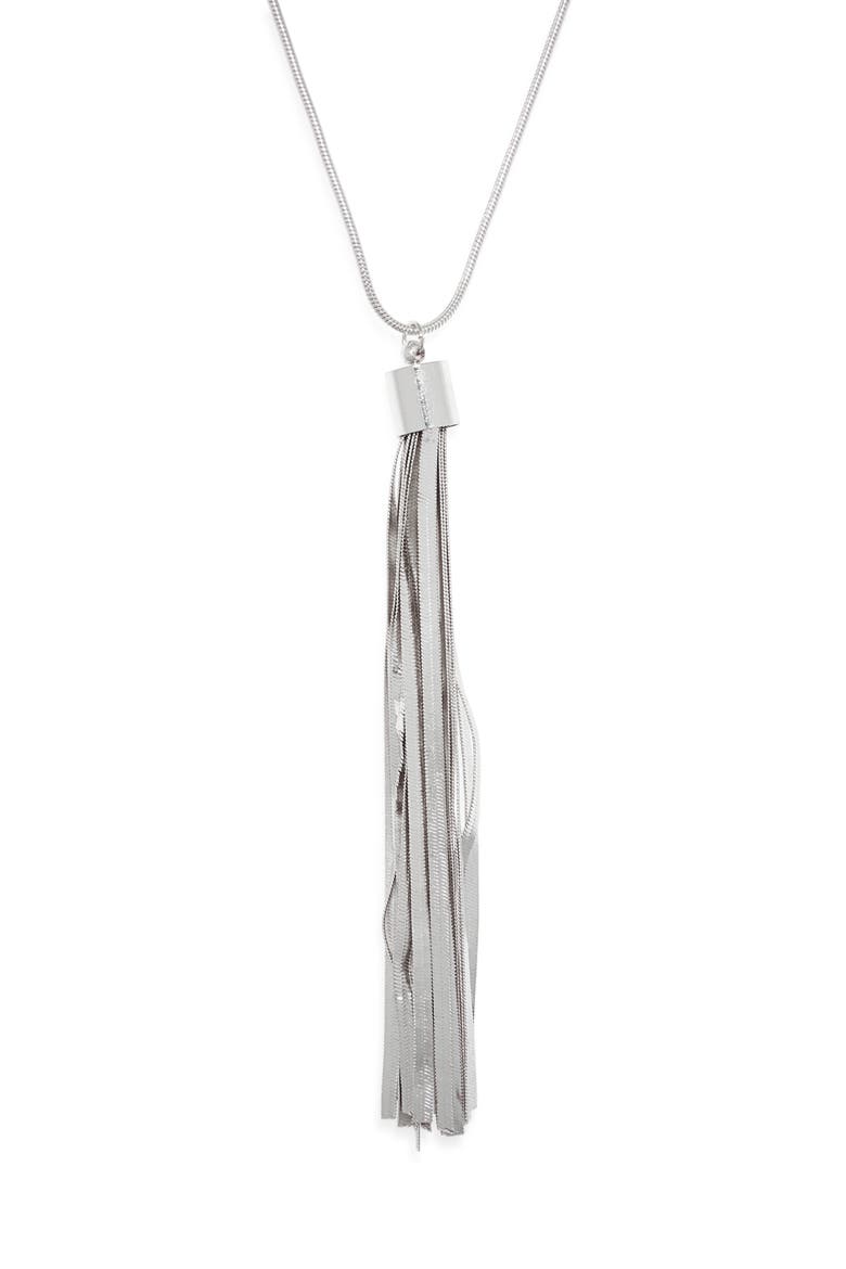 Snake Chain Tassel Pendant Necklace, Main, color, SILVER