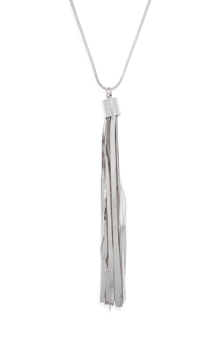 NORDSTROM RACK Snake Chain Tassel Pendant Necklace, Main, color, Silver