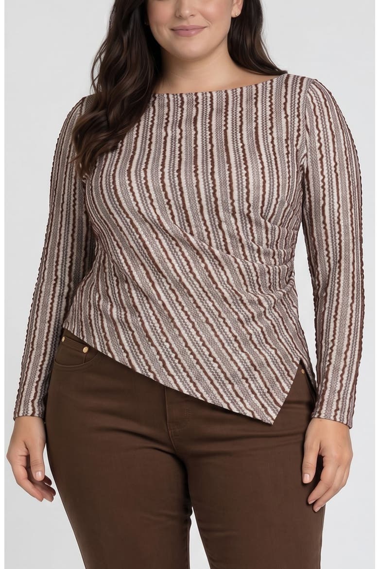 Striped Asymmetrical Hem Boat Neck Top, Main, color, BROWN/ IVORY STRPE