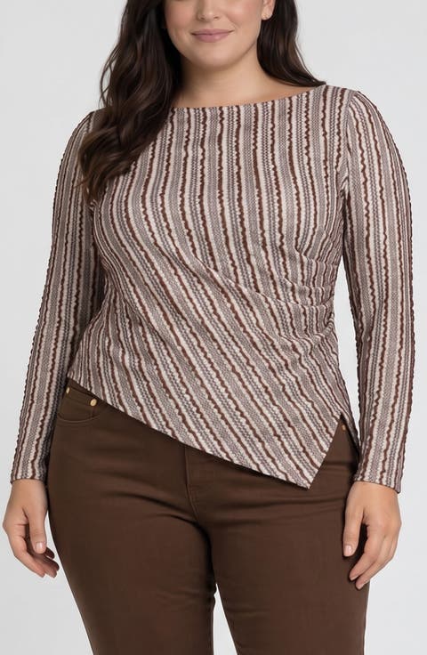 Striped Asymmetrical Hem Boat Neck Top