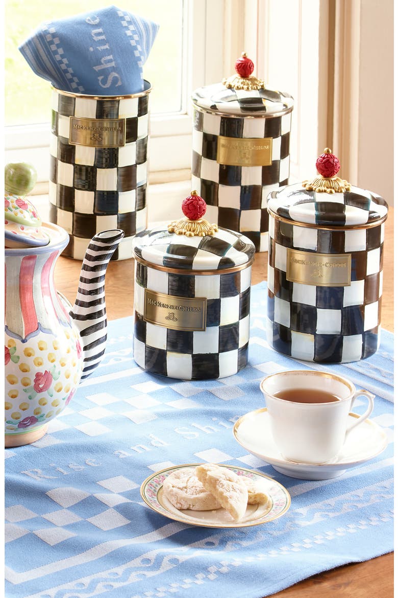 Courtly Check Enameled Steel Canister, Alternate, color, BLACK/ WHITE