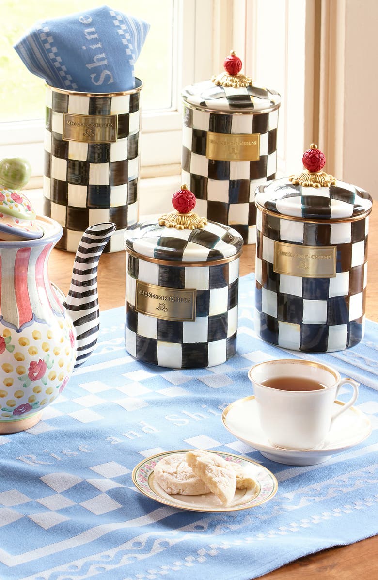 MACKENZIE CHILDS Courtly Check Enameled Steel Canister, Alternate, color, Black/ White