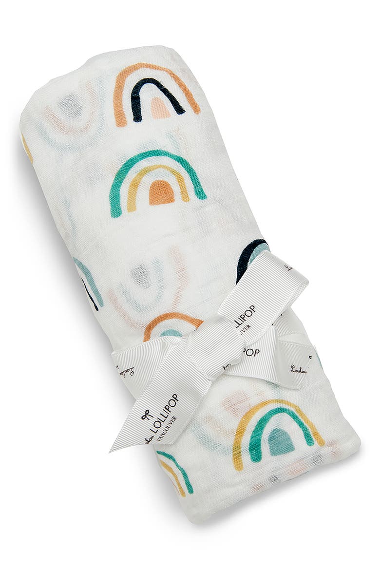 Neutral Rainbow Muslin Swaddle Blanket, Alternate, color, MULTI