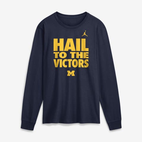 Men's Jordan Brand Navy Michigan Wolverines 2026 Sideline Slogan Dri-FIT Long Sleeve T-Shirt
