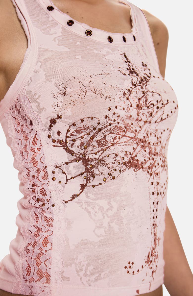 JADED LONDON Grommet Accent Lace Inset Graphic Tank, Alternate, color, Pink