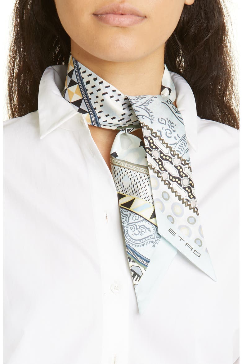 Paisleyna Silk Skinny Scarf, Alternate, color, BLUE