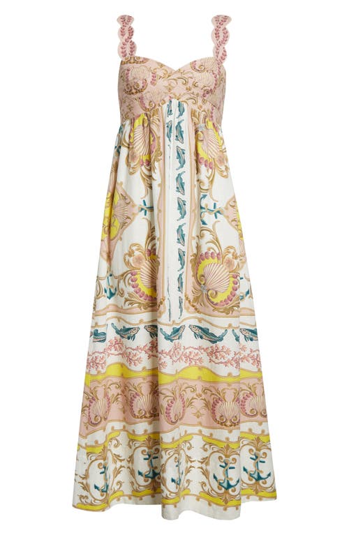 Farm Rio Linen-blend Dress With Nautical Print In Off-white