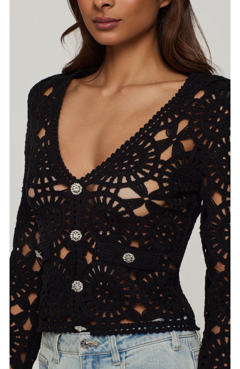 Generation Love Melody Crochet Cardigan, Alternate, color, Black