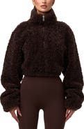 Naked Wardrobe Faux Shearling Quarter Zip Crop Pullover