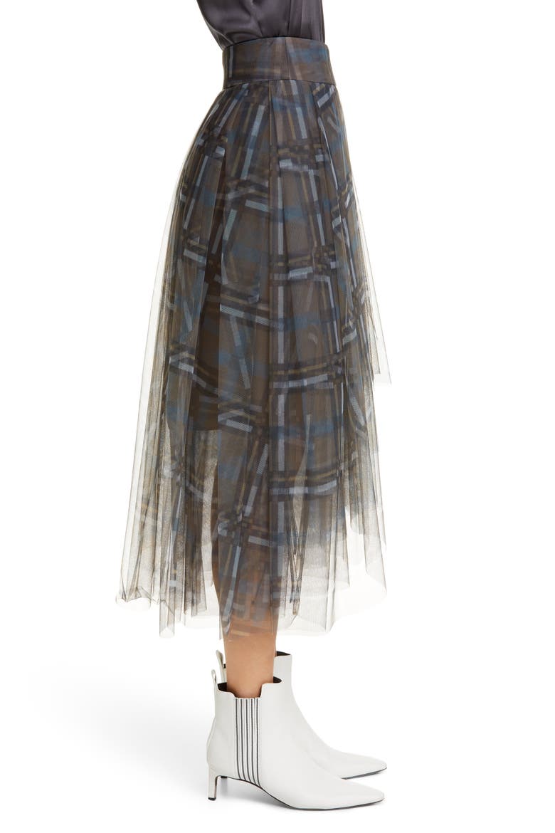 Check Print Tulle Midi Skirt, Alternate, color, LAGOON BRASS