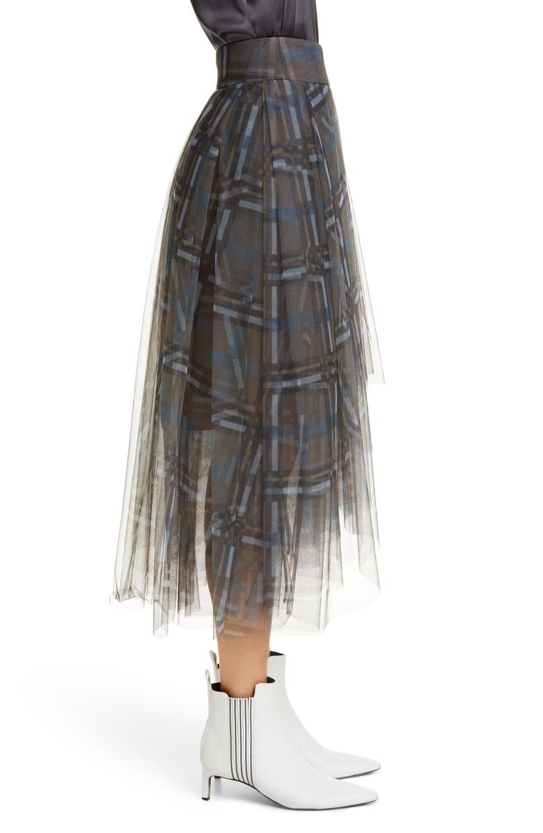 Brunello Cucinelli Check Print Tulle Midi Skirt, Alternate, color,