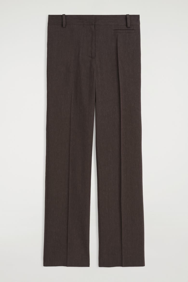 Tailored Linen Straight-Leg Pants, Alternate, color, DARK BROWN