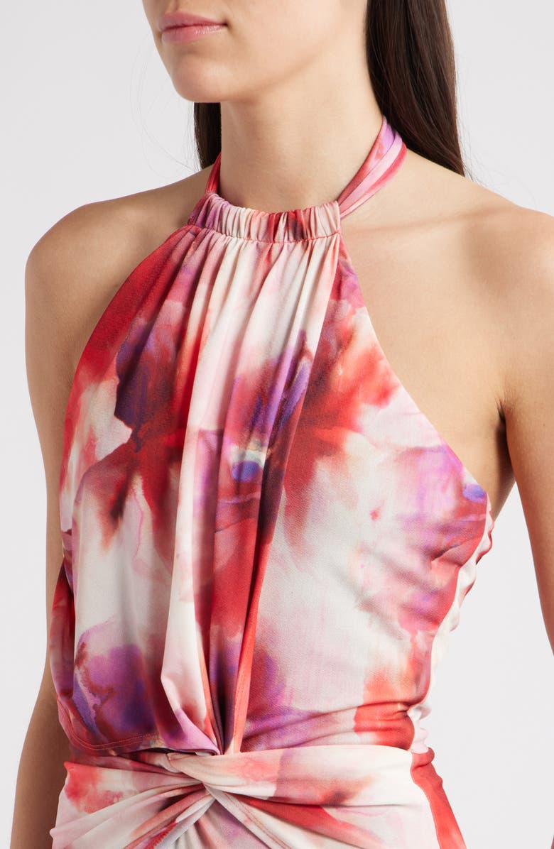 Black Halo Fina Halter Evening Gown, Alternate, color, Cerise Water Color