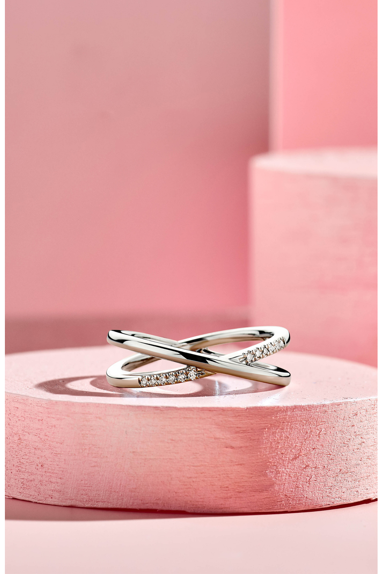 Crossover Diamond Ring |  12 natural diamonds | 925 Sterling Silver | Ring | 7 | White Rhodium, Alternate, color, White Rhodium