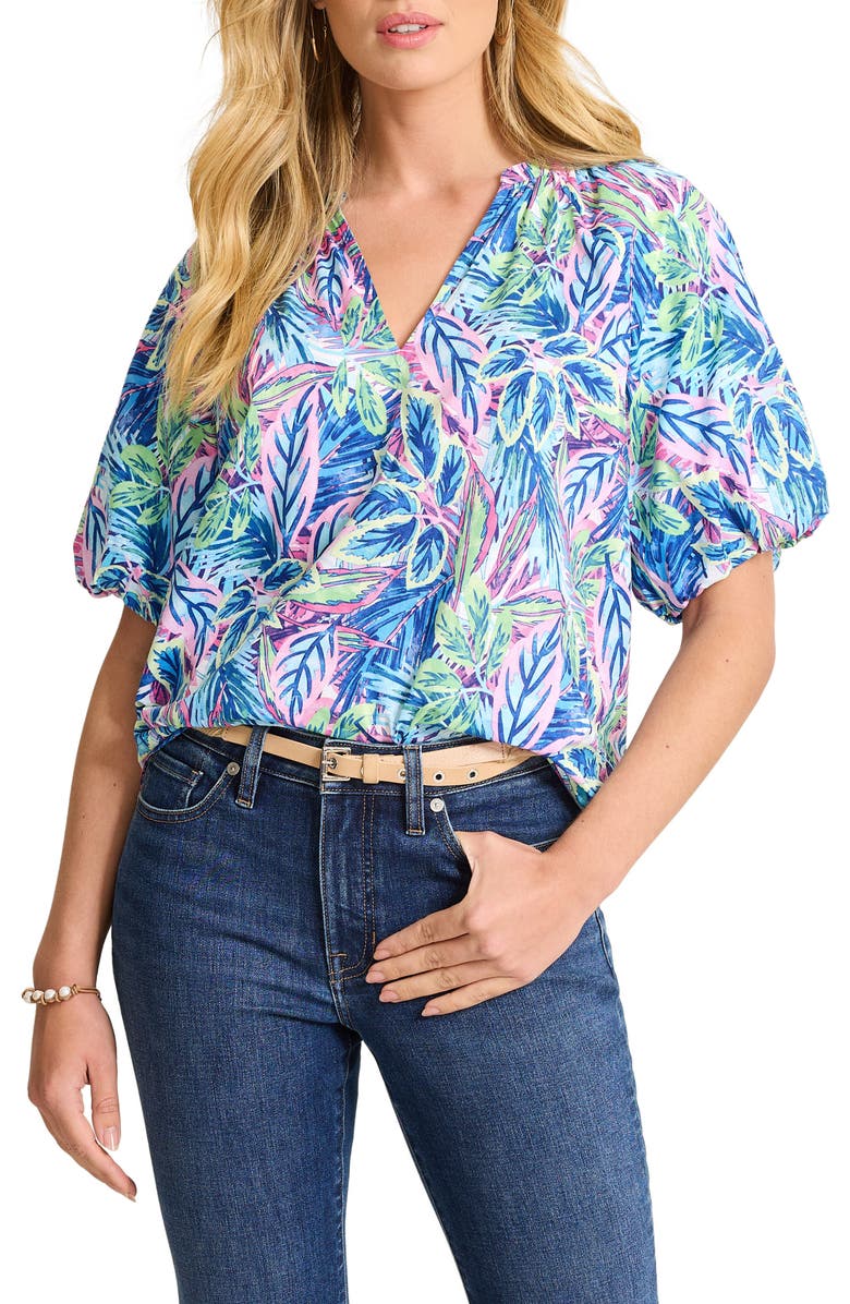Tommy Bahama Frond Grove Cotton Voile Top, Main, color, Cyber Light