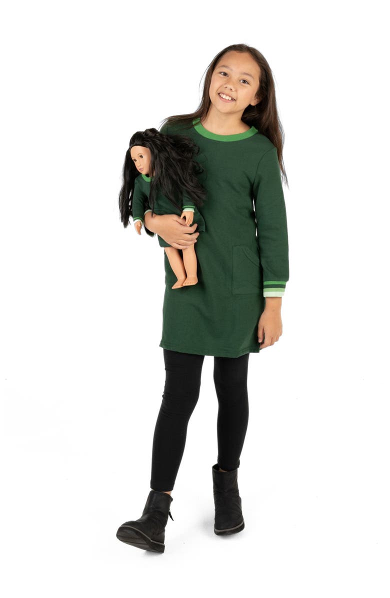 Leveret Girls Sweatshirt Dress with Matching Doll Dress, Alternate, color, Green