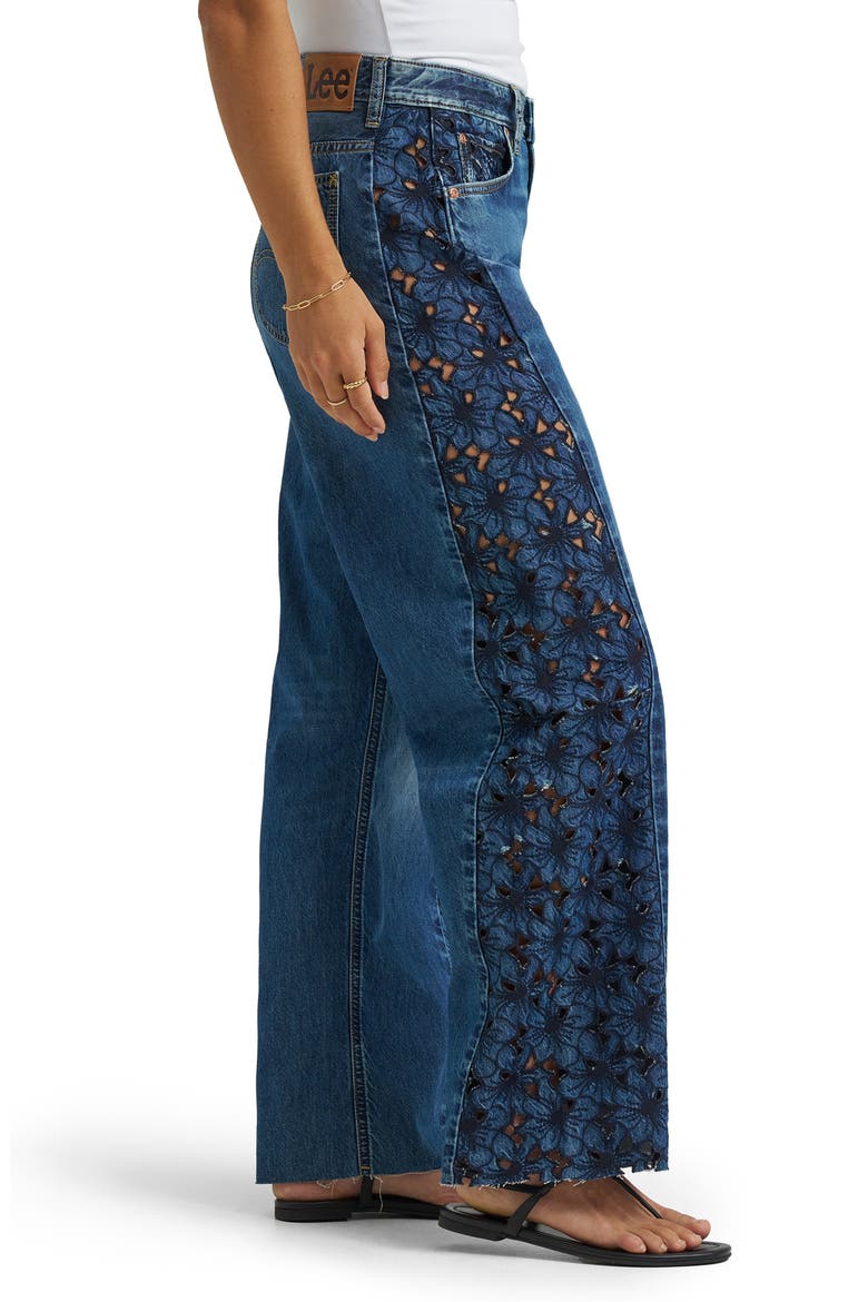 Rider™ Embroidered Raw Hem Low Slung Barrel Jeans, Alternate, color, BLUE ROYALTY