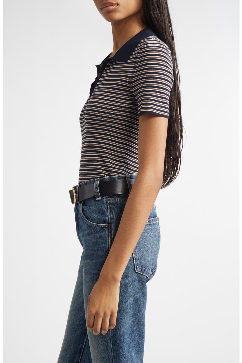 Gemmatta Stripe Cotton Rib Polo, Alternate, color, DARK NAVY/ BROWN STRIPE