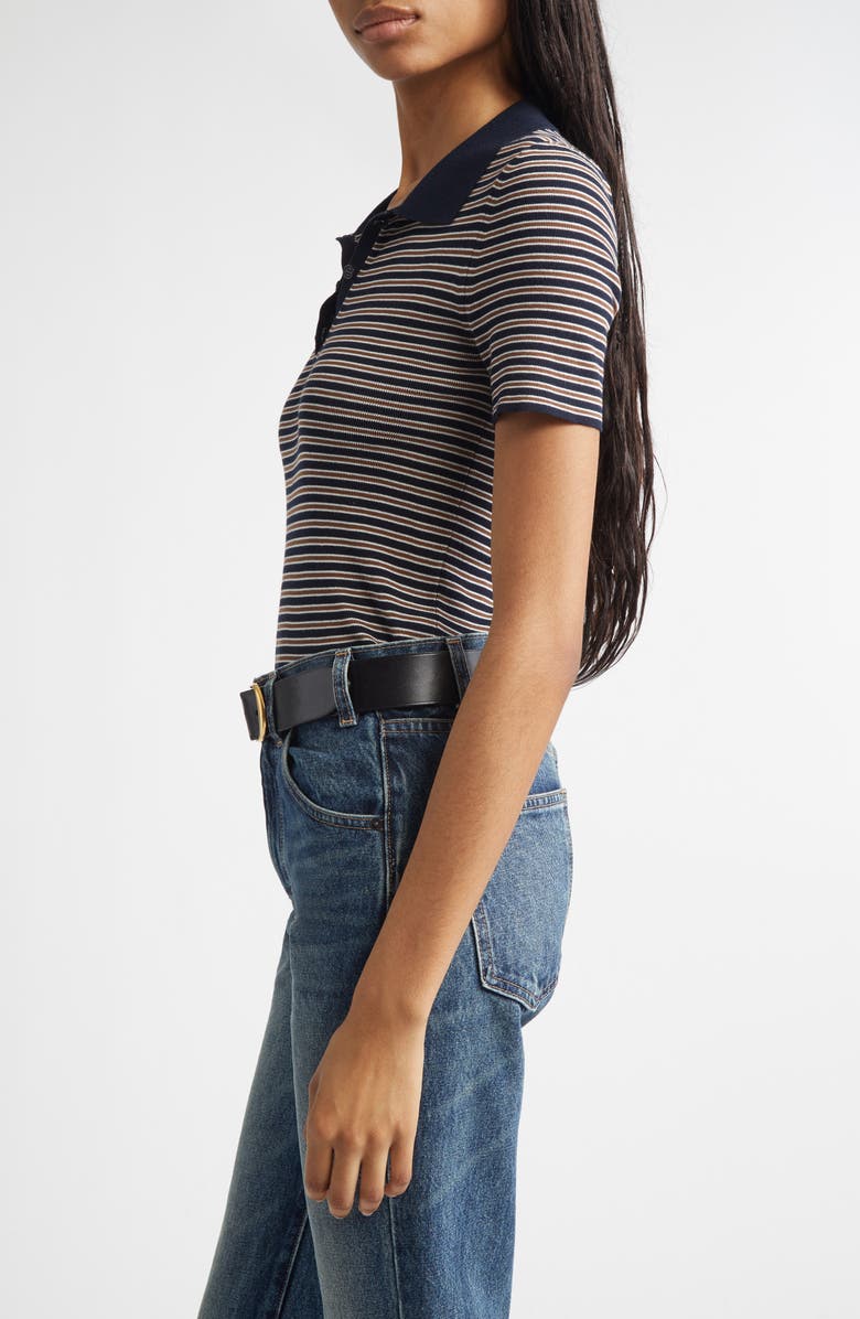 Nili Lotan Gemmatta Stripe Cotton Rib Polo, Alternate, color, Dark Navy/ Brown Stripe