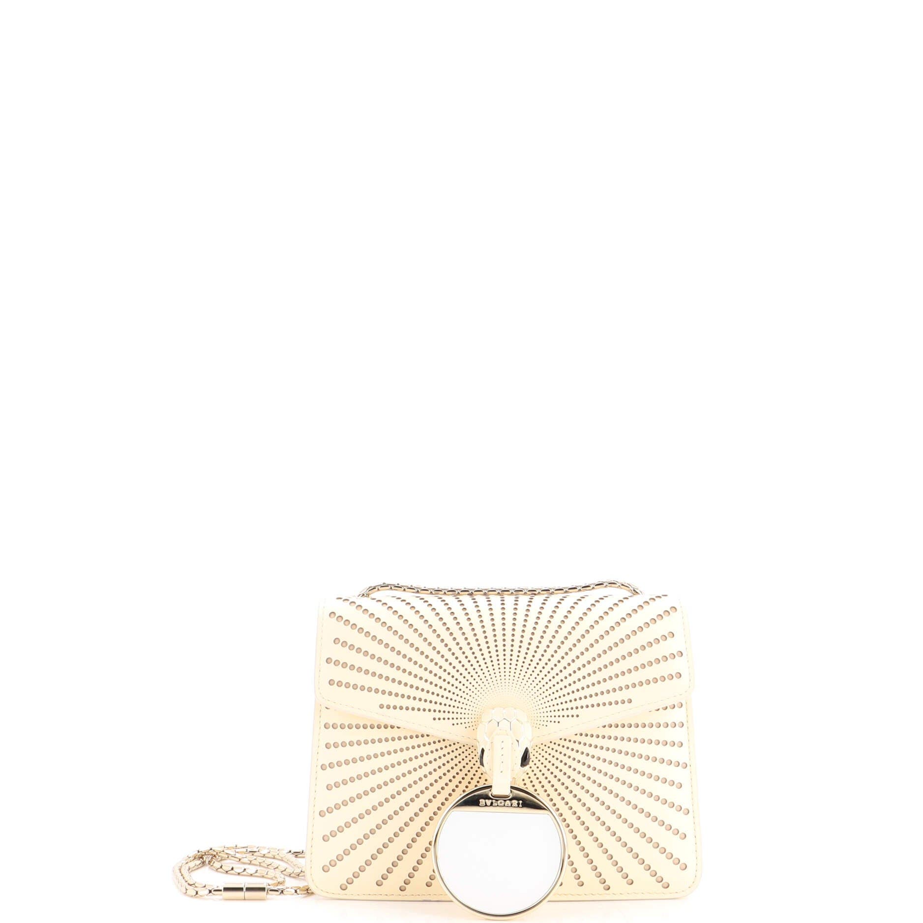 Serpenti Forever Square Shoulder Bag Laser Cut Leather Small, Alternate, color, White