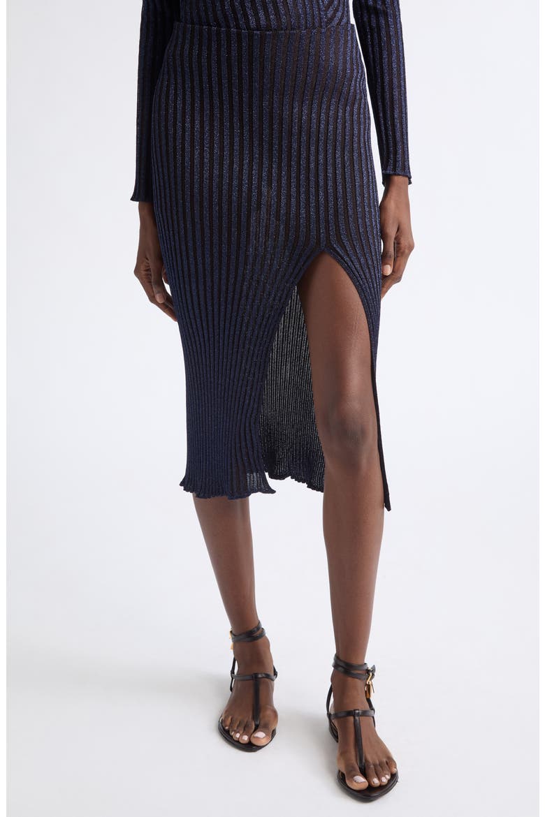 Metallic Rib Midi Skirt, Main, color, DARK BLUE