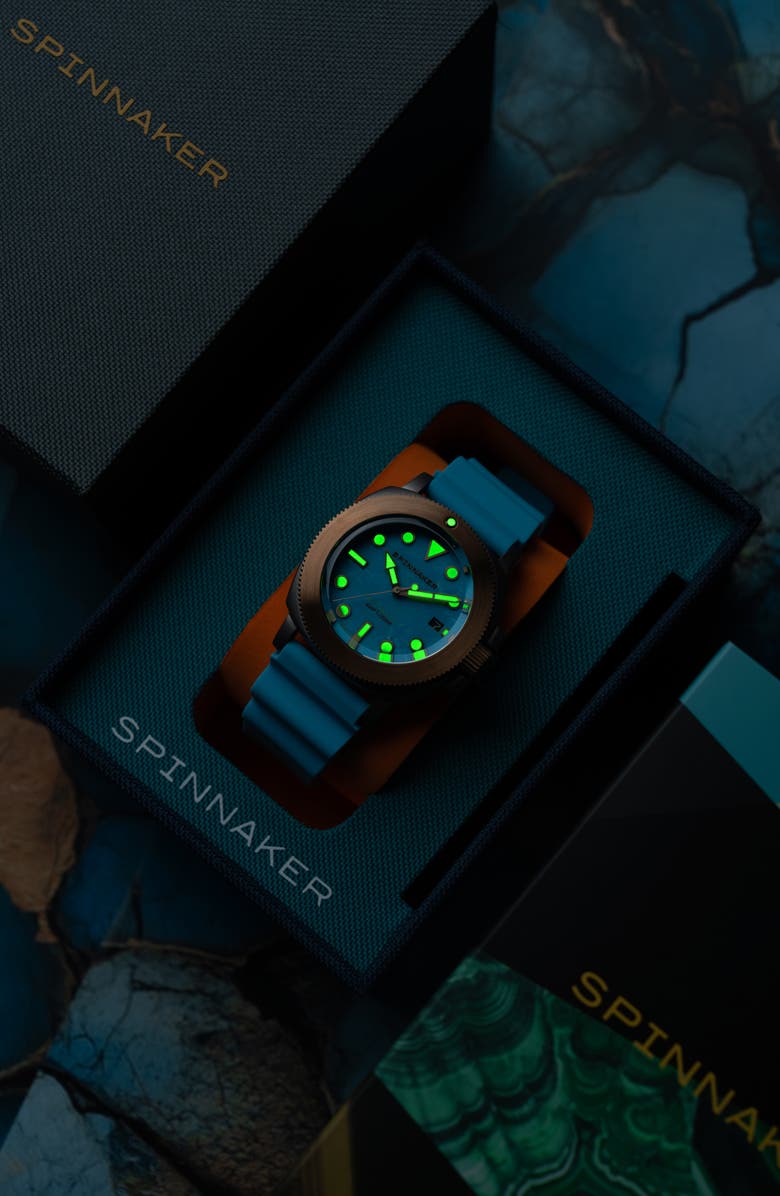 SPINNAKER Hull Titanium Bronze Automatic Lapidary Turquoise Silicone Strap Watch, 42mm, Alternate, color,