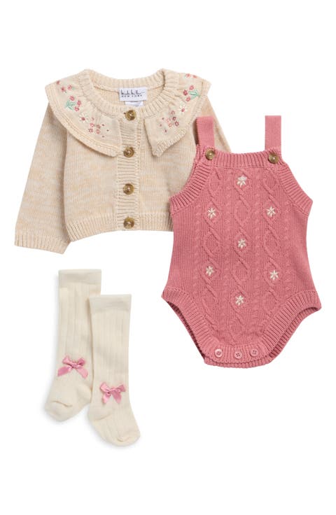 Knit Bodysuit, Cardigan & Socks Set