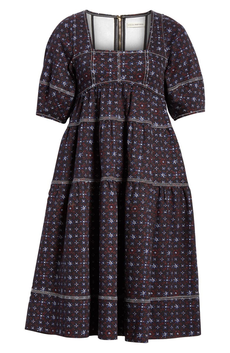 Ulla Johnson Devi Floral Tiered Denim Babydoll Dress, Alternate, color, 
