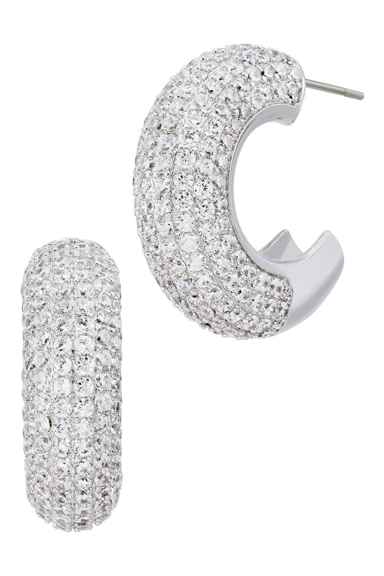 Cubic Zirconia Pavé Hoop Earrings, Main, color, WHITE