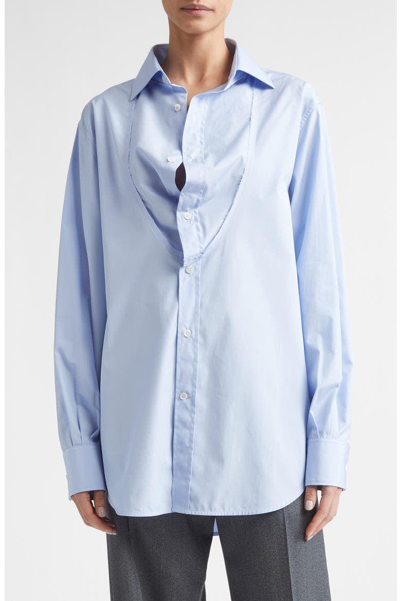 Folded Collar Cotton Button-Up Shirt, Main, color, LIGHT BLUE