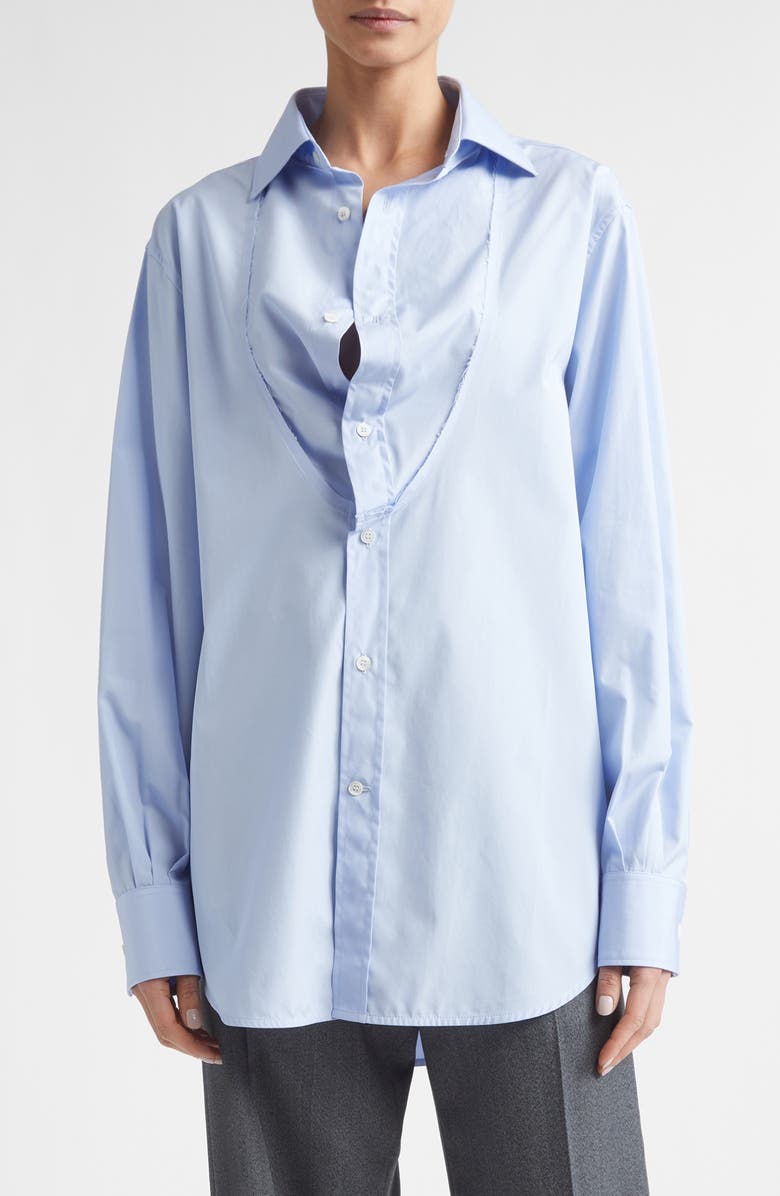 Maison Margiela Folded Collar Cotton Button-Up Shirt, Main, color, Light Blue
