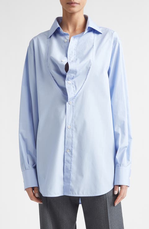 Folded Collar Cotton Button-Up Shirt