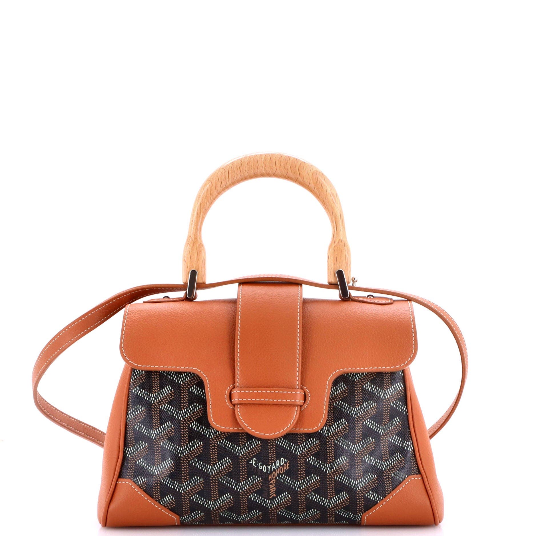 Saigon Top Handle Bag Coated Canvas with Leather Mini, Main, color, Brown