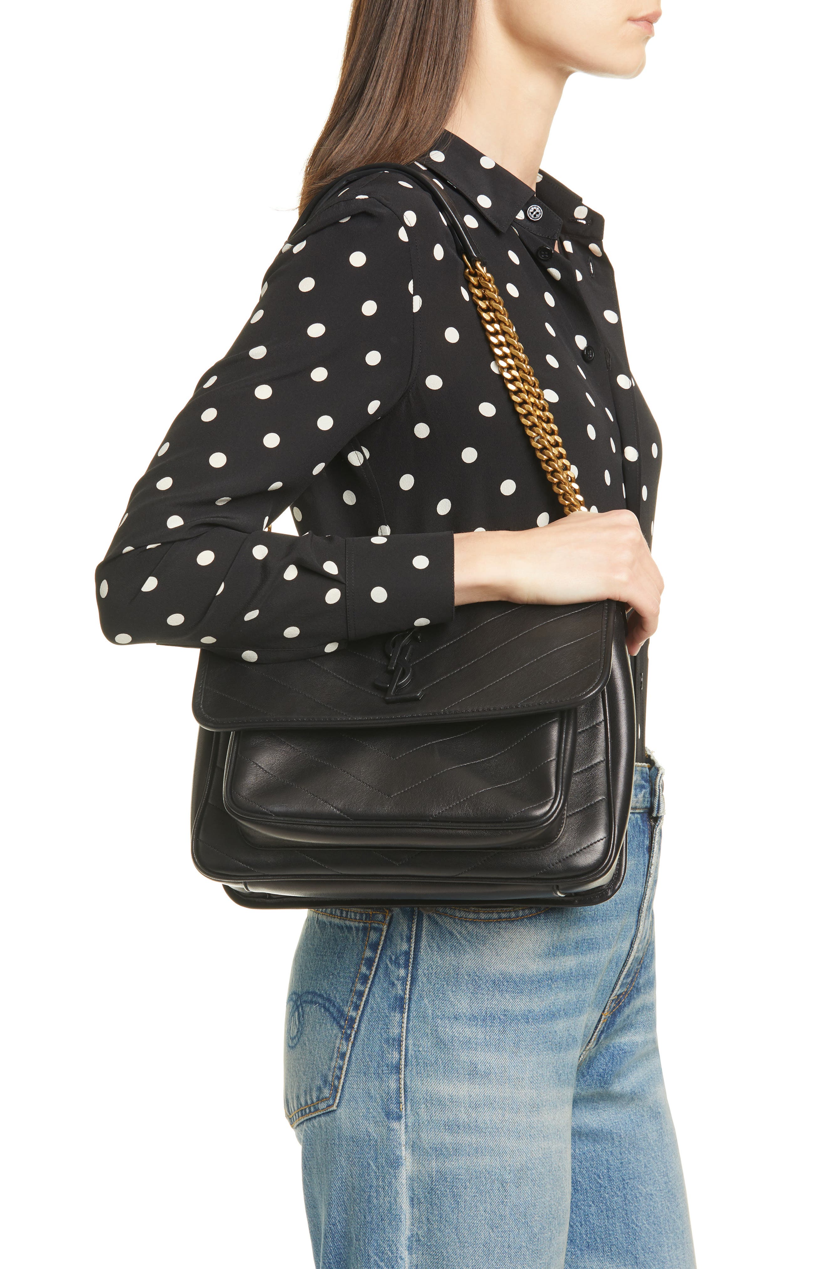 Saint Laurent Medium Niki Lambskin Leather Shoulder Bag, Alternate, color, 